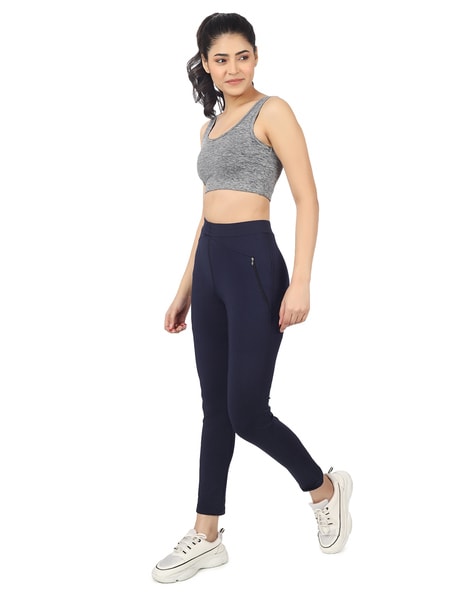 Alcis Women Navy Blue Slim Fit Cropped Running Joggers