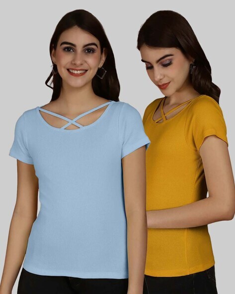 FRISKERS Women Pack of 2 Ribbed Slim Fit Tops