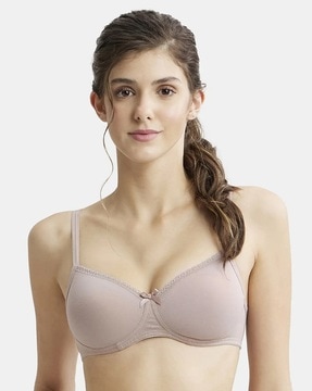 FE35 Wirefree Padded Cotton Elastane Full Coverage T-Shirt Bra with Broad  Fabric Straps