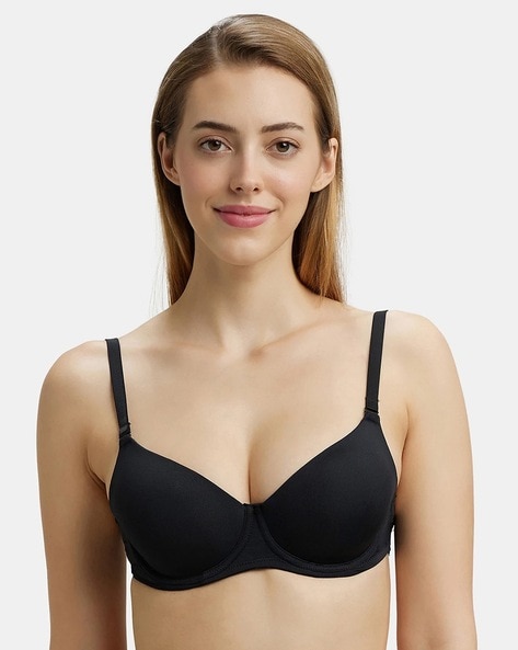 Buy Women's Wired Padded Super Combed Cotton Elastane Strech Medium  Coverage Plunge Neck Pushup Bra with Multiway Styling - Steel Grey Melange  FE53