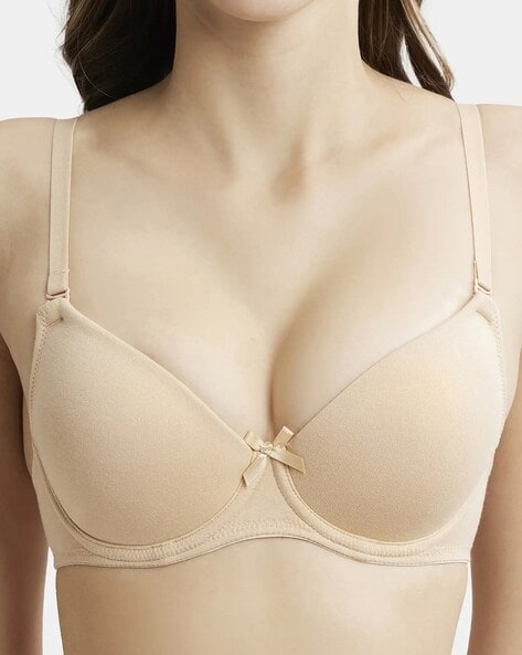Buy Women's Wirefree Padded Super Combed Cotton Elastane Stretch Full  Coverage Lounge Bra with Broad Fabric Strap and Included Bra Pouch - Light  Skin FE57