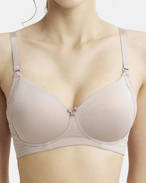 Buy Jockey 1816 Wirefree Padded Full Coverage Lace Styled T-Shirt Bra -  Fragrant Lily at Rs.1199 online