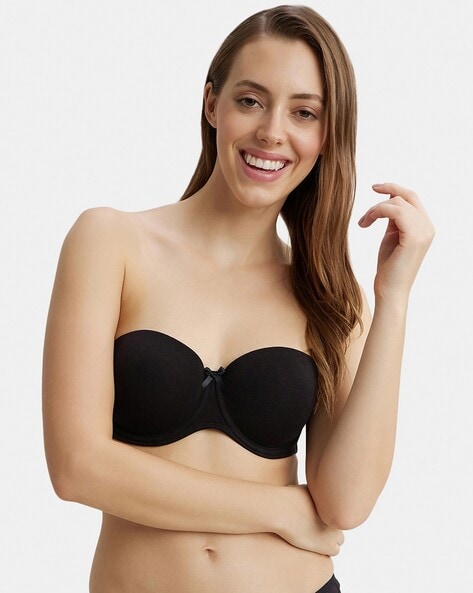 Buy Jockey FE52 Under-Wired Padded Full Coverage Strapless Bra with  Ultra-Grip - Black at Rs.1199 online