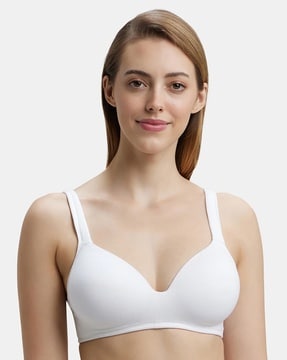 Women's Wirefree Padded Super Combed Cotton Elastane Stretch Full Coverage  T-Shirt Bra with Broad Fabric Straps - Peach Blossom
