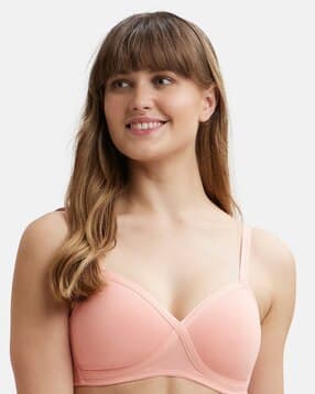 FE40 Wirefree Padded Cotton Elastane Full Coverage T-Shirt Bra with Cross Over Fit