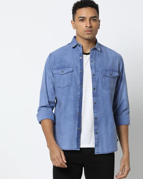 John Players Denim Shirt For Men Buy Blue Shirts For Men By
