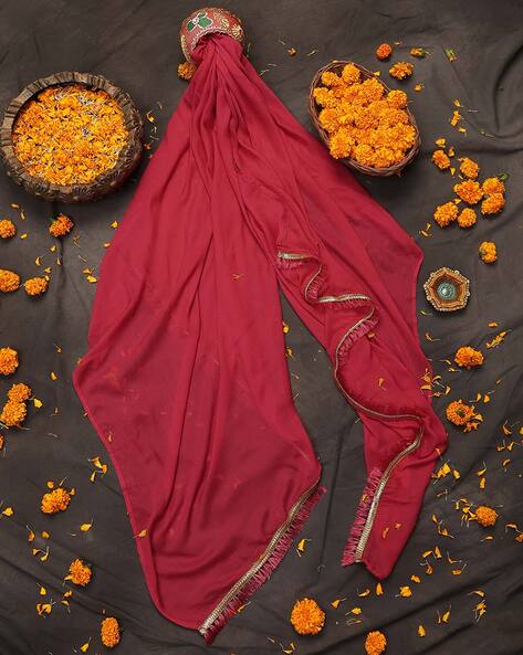 Women Cotton Dupatta with Embellished Lace Border Price in India