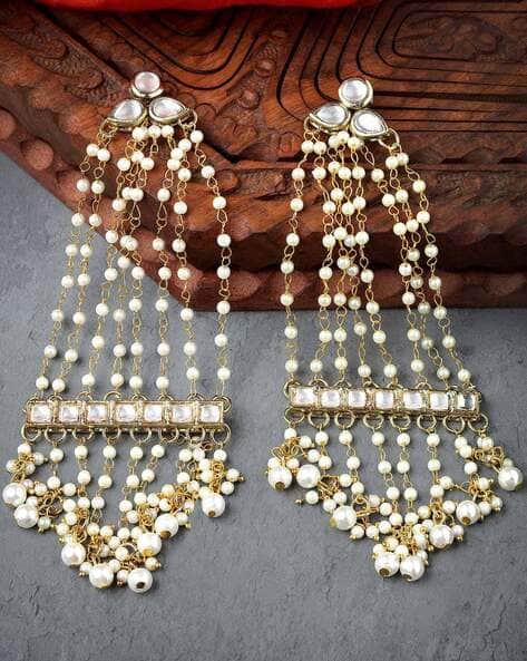 Women Gold-Plated Kundan-Studded Drop Earrings