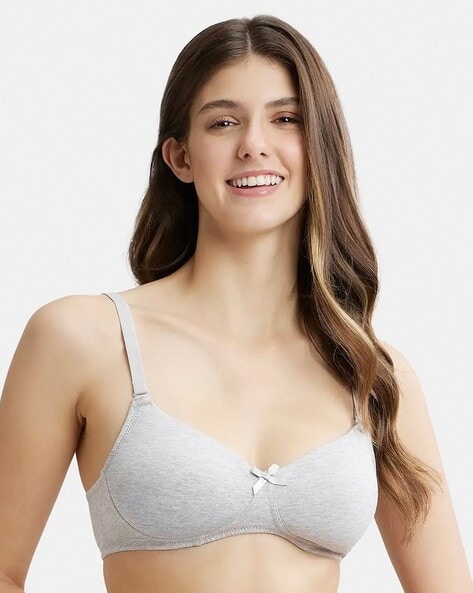 1723 Wirefree Padded Super Combed Cotton Elastane Stretch Medium Coverage  Lace Styling T-Shirt Bra with Adjustable Straps