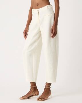 Buy GIORGIO ARMANI Narrow-Ankled Loose Fit Trousers | Cream