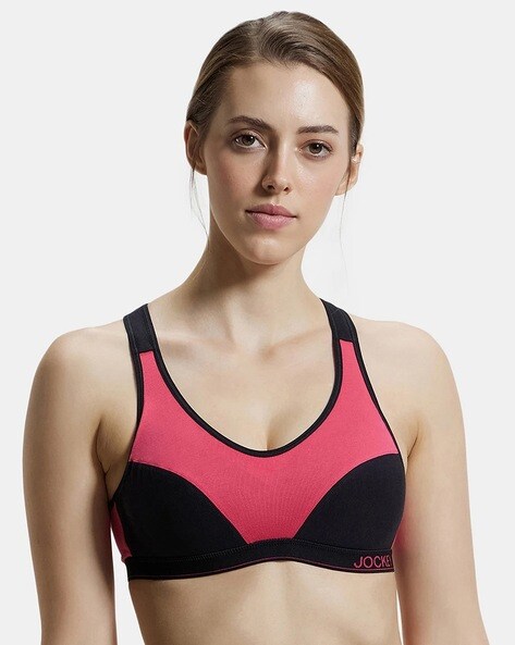 Buy Jockey 1380 Women's Wirefree Padded Super Combed Cotton Elastane  Stretch Full Coverage Racer Back Styling Active Bra with Stay Fresh and  Moisture Move Treatment_Desert Flower Melange & Coral_S at