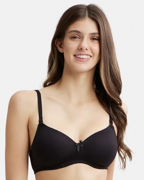 Buy Jockey Non Padded Cotton T Shirt Bra - Black Online at Low Prices in  India 