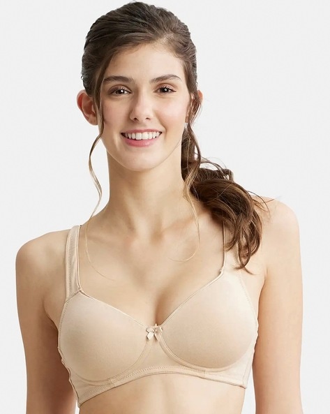 FE35 Wirefree Padded Cotton Elastane Full Coverage T-Shirt Bra with Broad  Fabric Straps