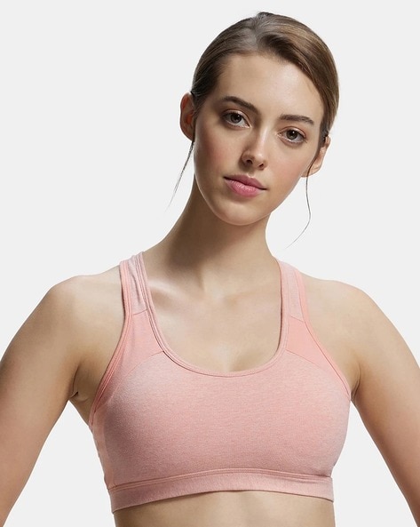 1380 Wirefree Padded Super Combed Cotton Elastane Stretch Full Coverage  Racer Back Styling Active Bra with Stay Fresh and Moisture Move Treatment