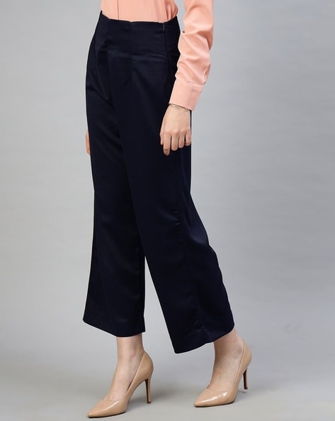 EAM] High Waist Navy Pleated Wide Leg Long Casual Pants New Loose Fit  Trousers Women Fashion Tide Spring Autumn 2024 1DH0006 - AliExpress