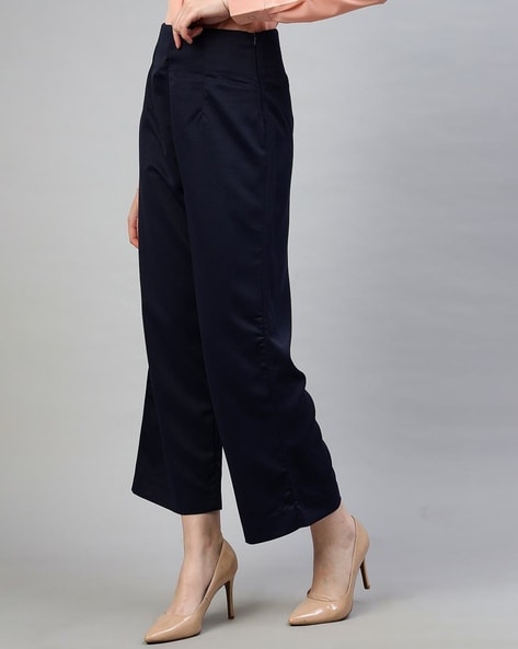 Buy FUSION BEATS Palazzos for Women, Wrap Around Loose-Fit Pants, Ankle  Length Stylish Pants, Ethnic Wear, Casual Bottom Wear for Office, Trousers  for Women, Women's Wide Leg Pant (Navy) at Amazon.in
