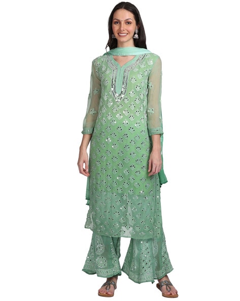 Women Embellished Straight Kurta Suit Set Price in India