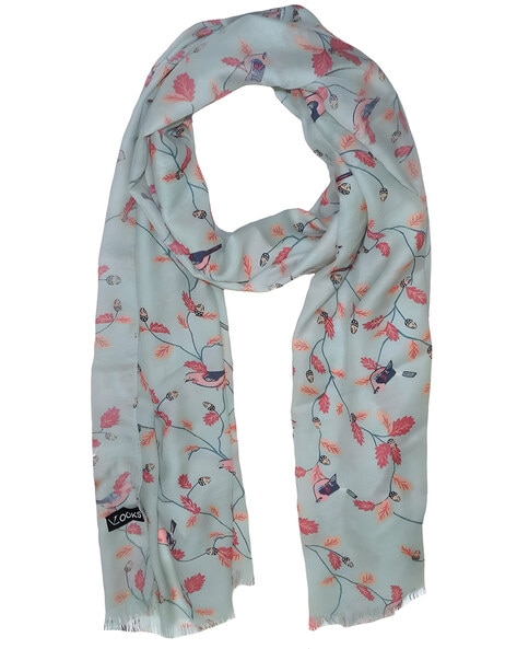 Women Leaf Print Stole with Fringed Hem Price in India