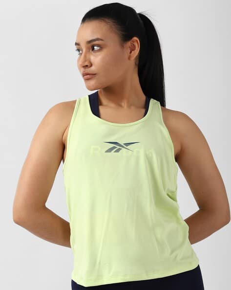 Regular Fit Round-Neck Tank Top with Logo Print