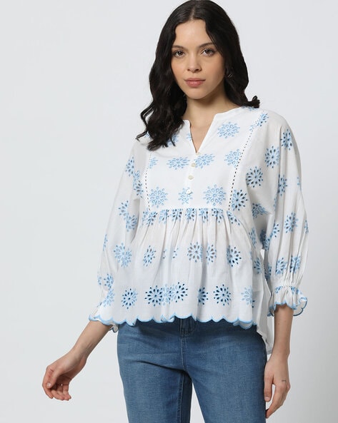 Women Schiffli Embroidered Relaxed Fit Top