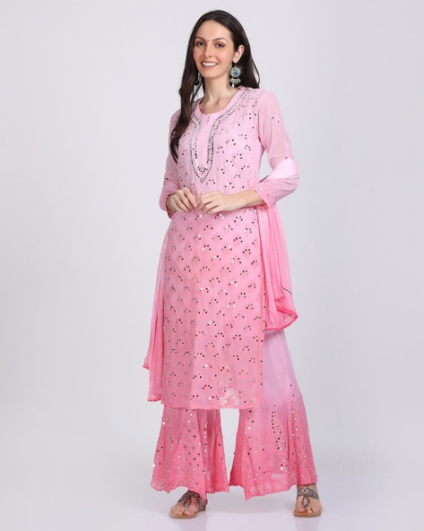 Women Embellished Straight Kurta Suit Set Price in India