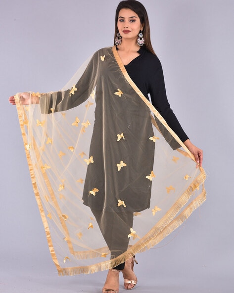 Women Lace Dupatta with Fringes Price in India