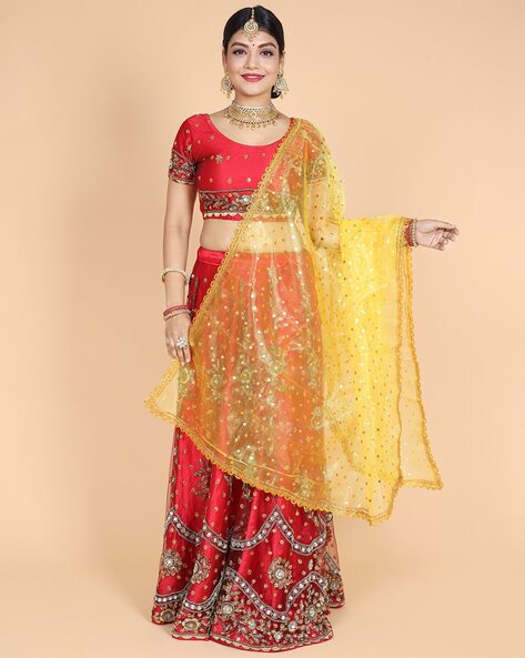 Women Polka-Dot Dupatta with Lace Detail Price in India