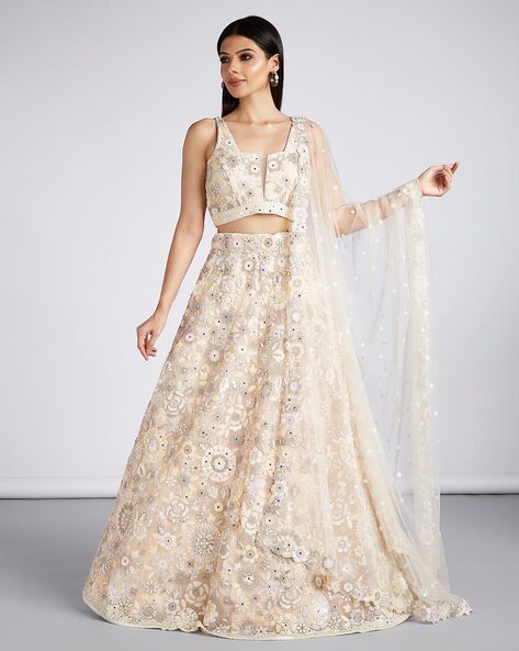 Gold lehenga embellished in sequin outlet embroidery