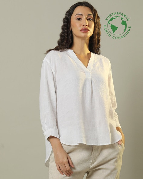 Evergreen Capsule Boxy White outlets Pure Linen Blouse