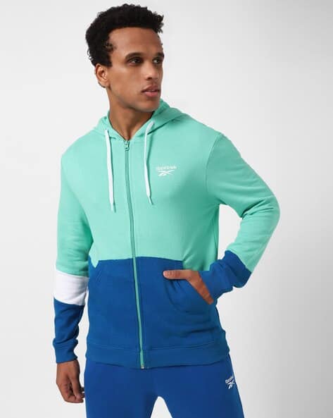 Reebok Colourblock Regular Fit Zip-Front Cotton Hoodie