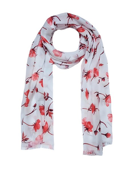 Women Floral Print Stole with Fringes Price in India