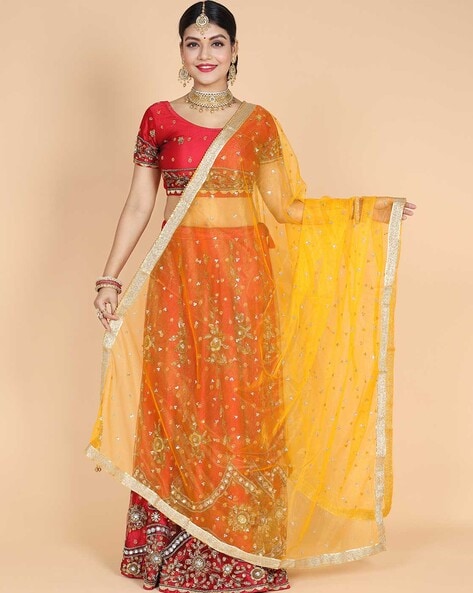 Women Embroidered Dupatta with Lace Detail