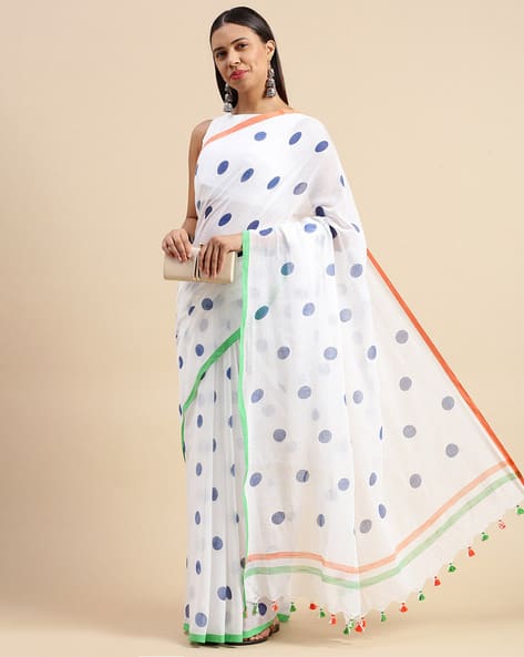 Indie Picks Women Polka-Dot Print Saree with Contrast Border