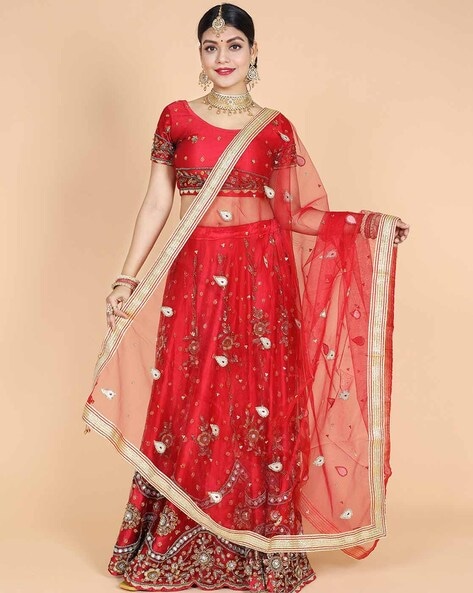 Women Embroidered Dupatta with Lace Detail Price in India