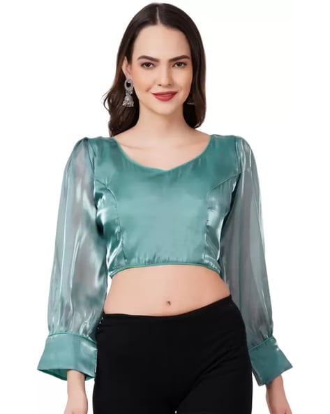 GENERATION LOVE silk teal faux wrap elastic waist bell sleeve outlet blouse top M NEW