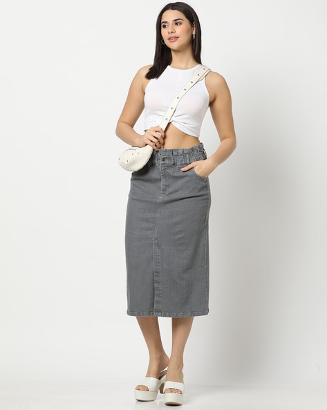 Plus 'Brooke' A-Line Stretch Denim Midi Skirt – The Main Street Exchange