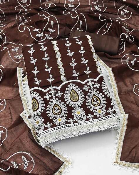 Embroidered Unstitched Dress Material Price in India