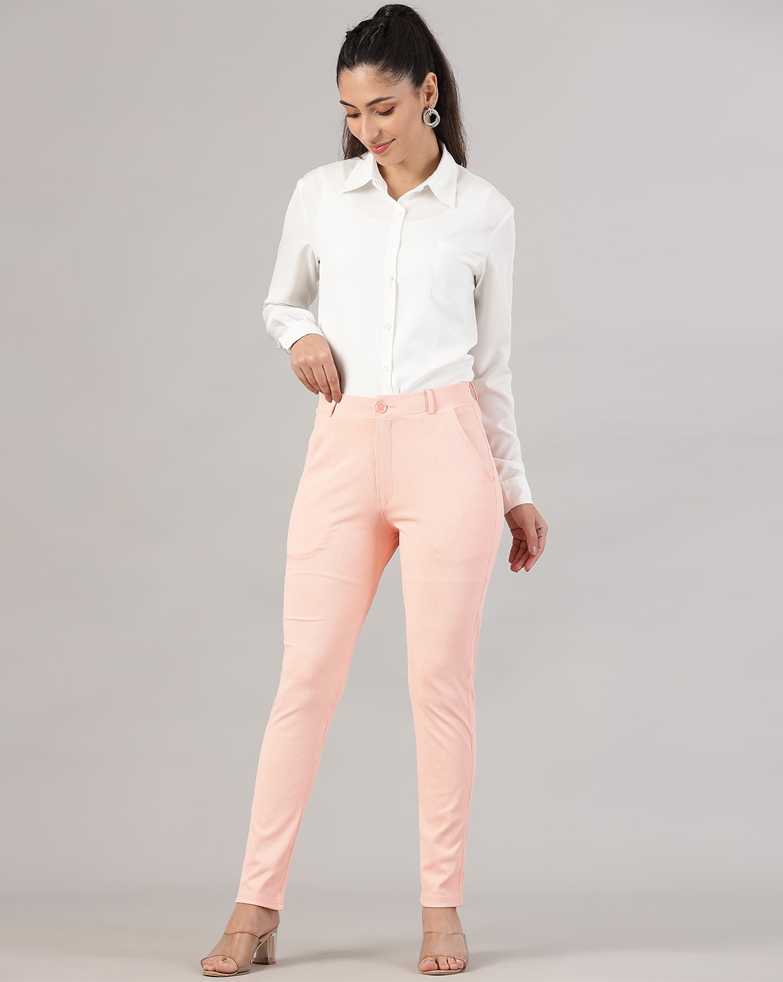 Buy Peach Trousers & Pants for Women by FITHUB Online