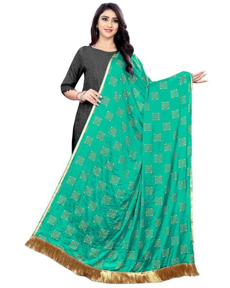 Women Geometric Print Dupatta with Lace Detail Price in India