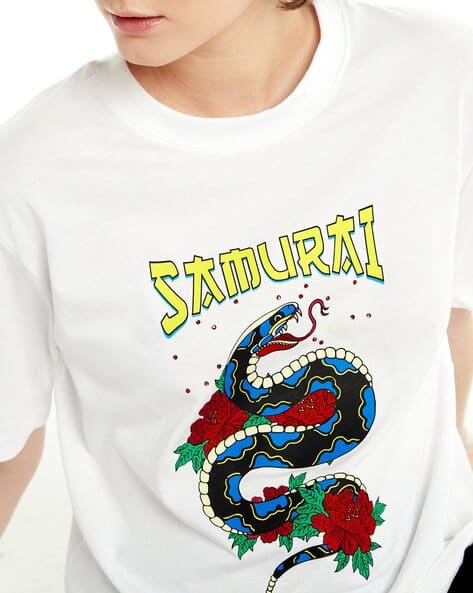 Oversized Bershka Tee Shirt Dragon Graphic Print Oversized Crew