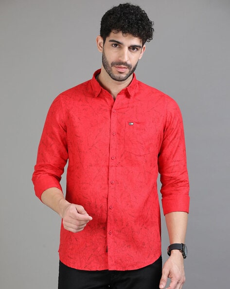 Mens red dress on sale shirt slim fit