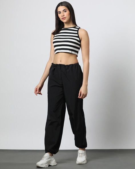 Buy Black Women Cargo Online | Loose Fit Cargo Joggers | Mad Over Print