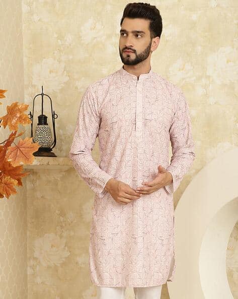 SOJANYA Men Embroidered Regular Fit Cotton Long Kurta