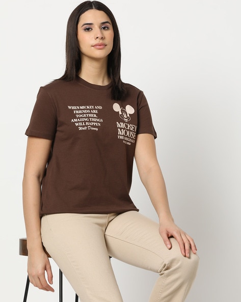 Women Mickey Mouse Print Loose Fit Crew-Neck T-Shirt