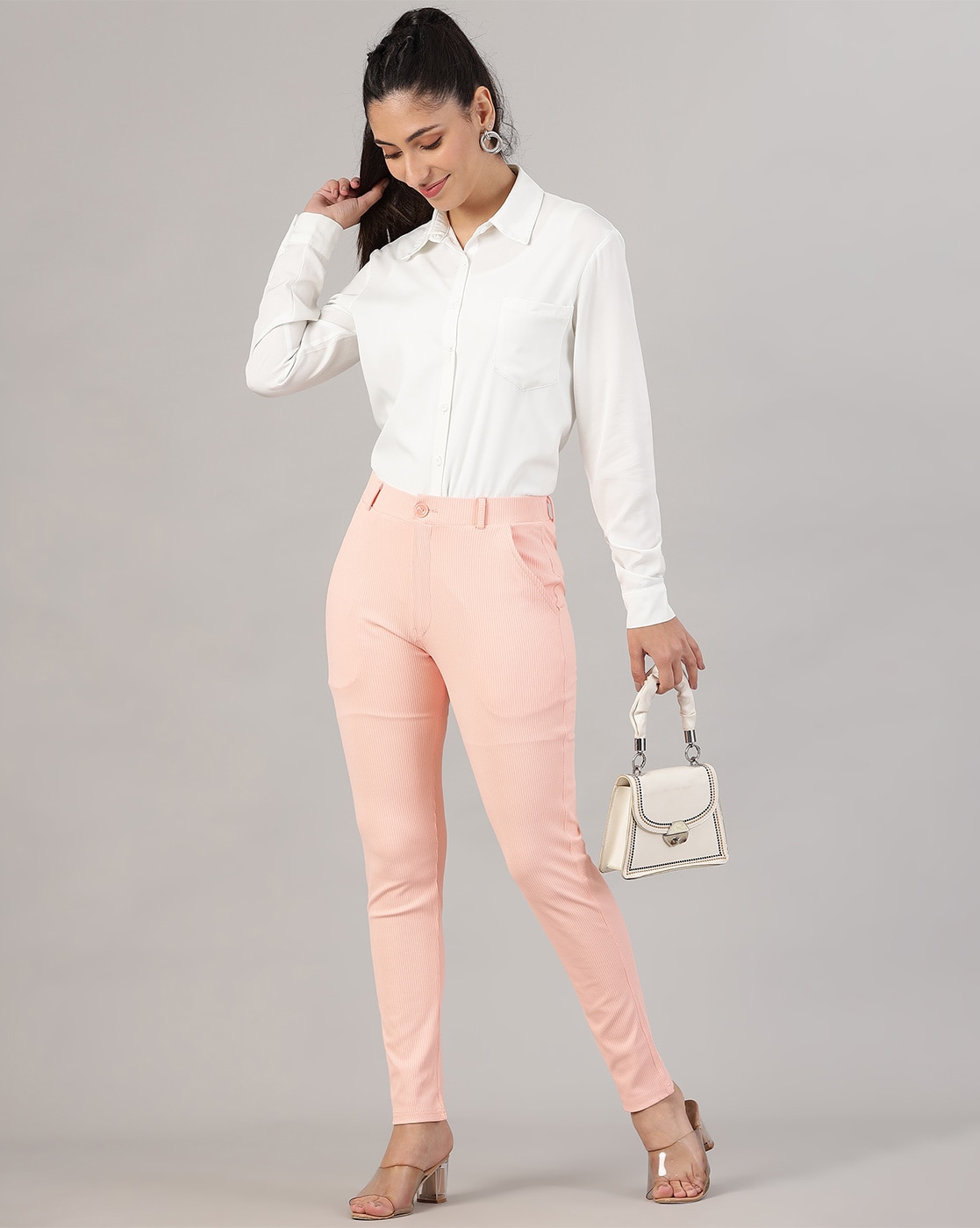 Buy Peach Trousers & Pants for Women by FITHUB Online