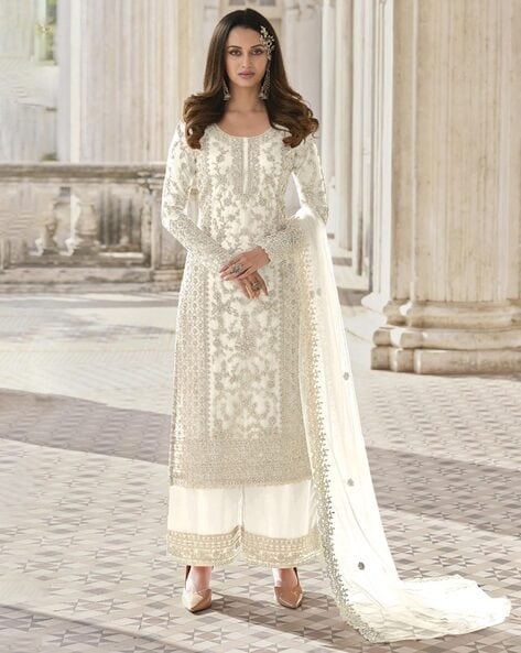 Women's Lucknowi Handcrafted White Cotton Chikankari Suit Material- HO –  Nazranachikan