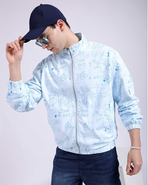 Men Typographic Print Slim Fit Bomber Jacket