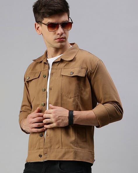 Men Regular Fit Denim Jacket with Flap Pockets