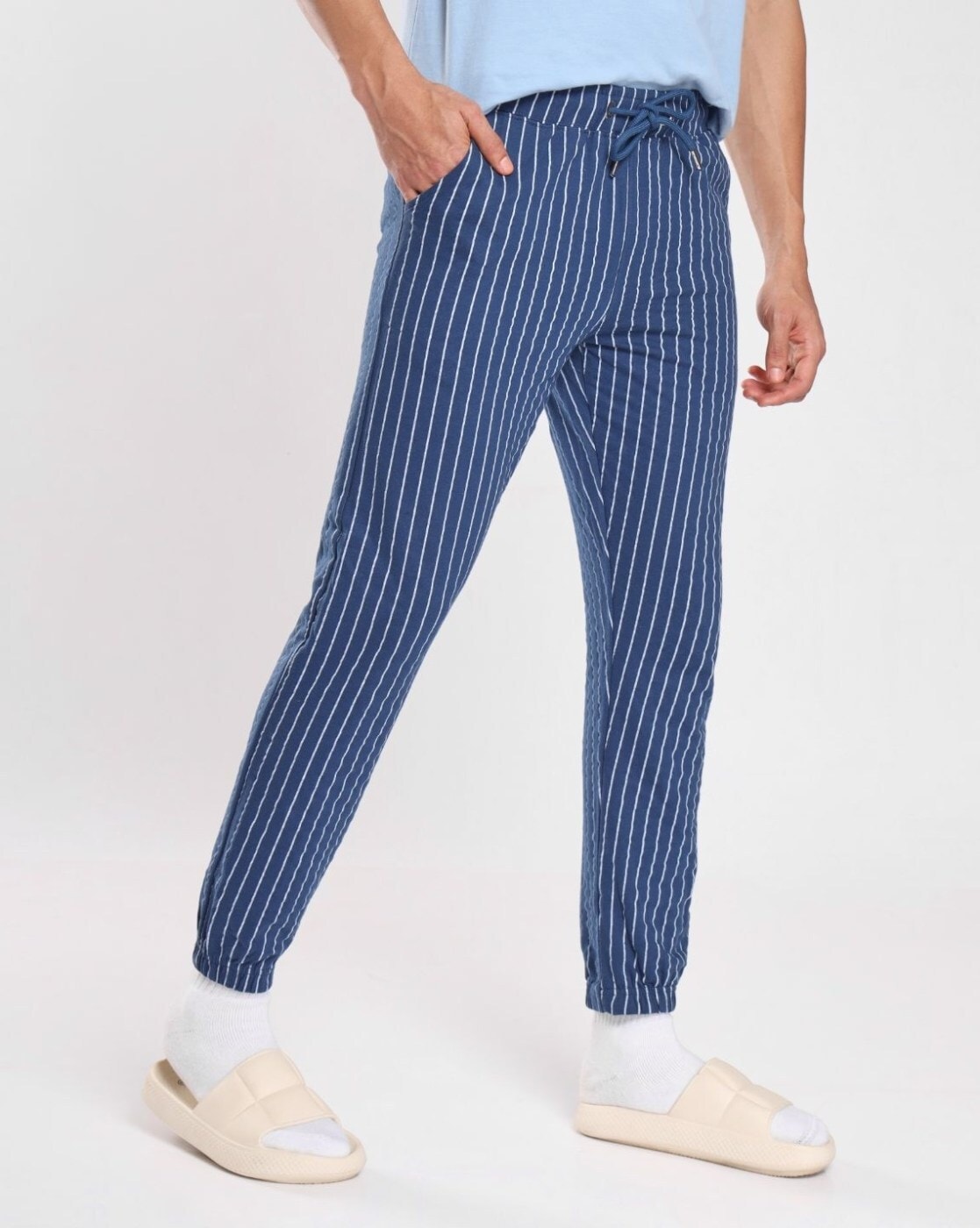 Men Striped Joggers with Drawstrings