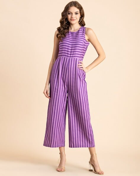 Purple striped shop jumpsuit